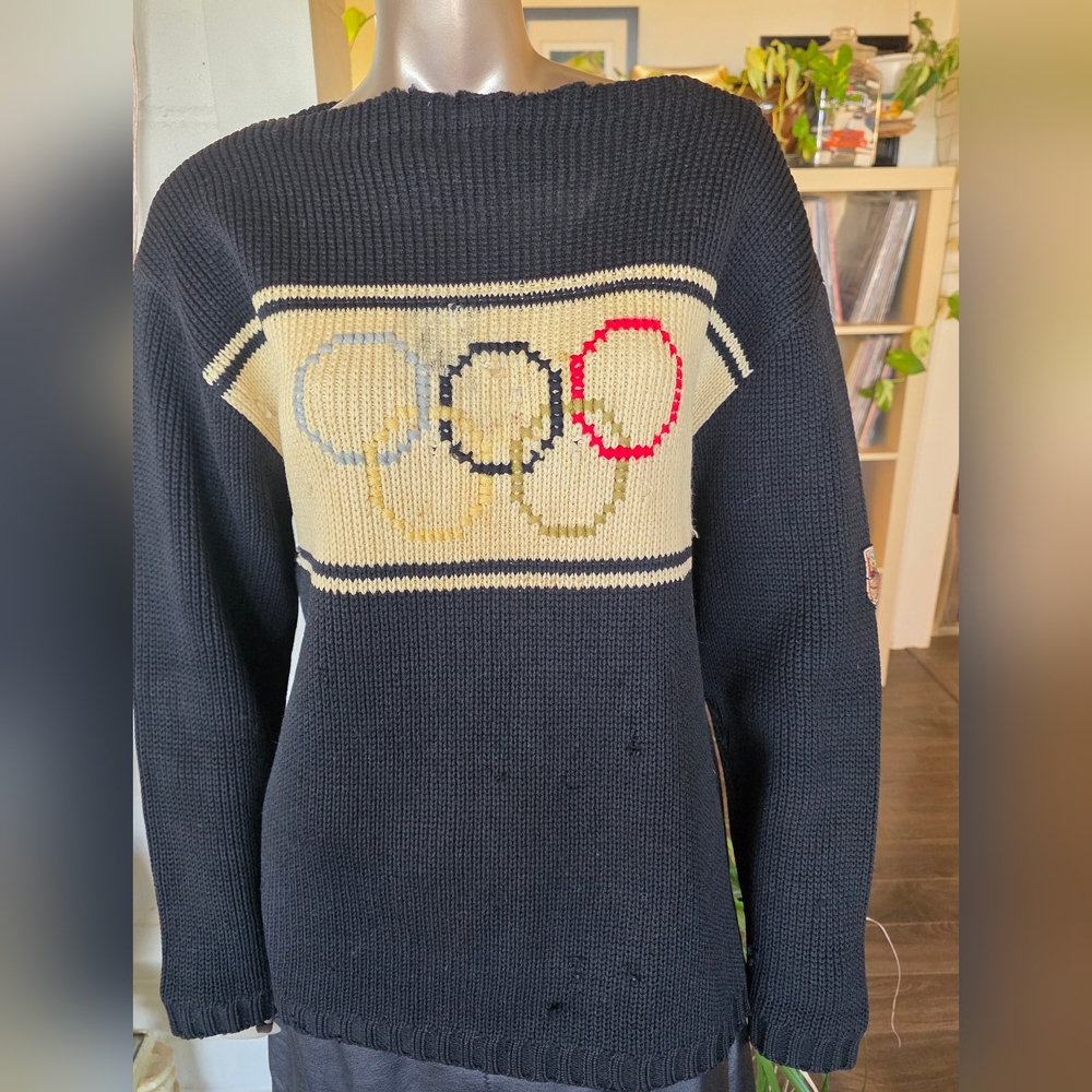 Vintage 100% Pure Wool Black and Cream Olympics Sweater